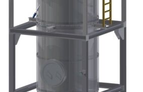 Thermische Nachverbrennung / thermische Abgasreinigung in hängender Ausführung zur Nachbehandlung von bis zu je 100kg/h Rohgase und Wasserdampf aus einem Drehrohrofen